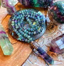Load image into Gallery viewer, Clarity &amp; Growth Mala - Superior AA Grade Faceted Rainbow Fluorite + 925 Sterling Tibetan Rainbow Fluorite