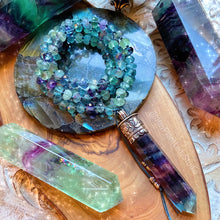 Load image into Gallery viewer, Clarity &amp; Growth Mala - Superior AA Grade Faceted Rainbow Fluorite + 925 Sterling Tibetan Rainbow Fluorite