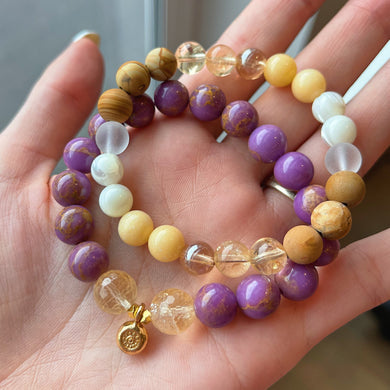 Reserved - Phosphsiderite + Citrine Bracelet + Gold Vermeil Charm // 8mm Gemstone