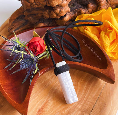 Selenite + Vegan Suede Necklace