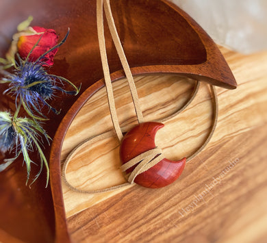 Red Jasper Moon + Vegan Suede Necklace