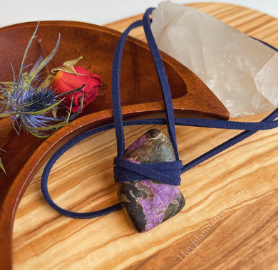 Medium Atlantisite + Vegan Suede Necklace