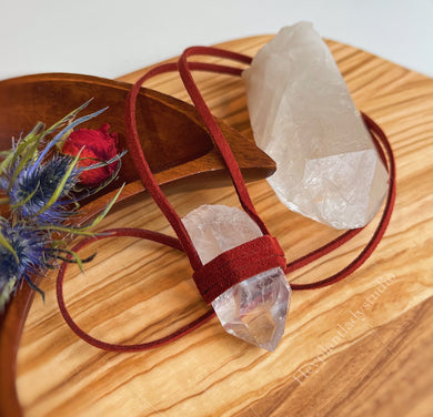 Clear Quartz + Burnt Orange Vegan Suede Necklace