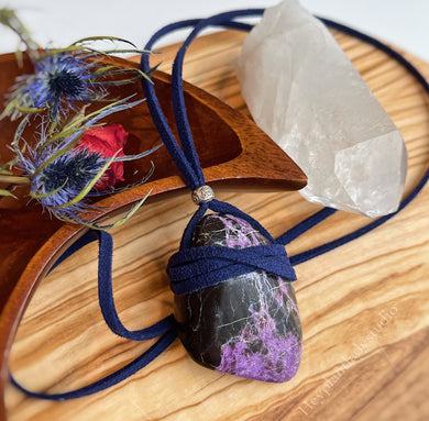 Large Atlantisite + Vegan Suede Necklace + Karen Hill Tribe Silver OM Bead