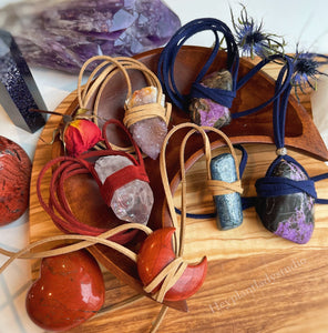 Red Jasper Moon + Vegan Suede Necklace