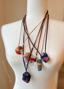 Red Jasper Moon + Vegan Suede Necklace