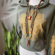 Load image into Gallery viewer, Mystic Wilderness - 108 Mala Bead Necklace - Natural Turquoise, Lepidolite, Eagle Eye, Rainforest Jasper, Sandalwood, Rosewood, Aventurine, Fire Agate