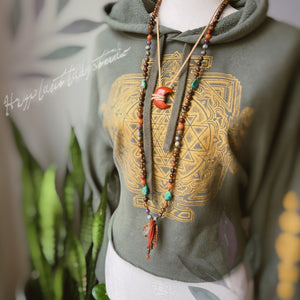 Mystic Wilderness - 108 Mala Bead Necklace - Natural Turquoise, Lepidolite, Eagle Eye, Rainforest Jasper, Sandalwood, Rosewood, Aventurine, Fire Agate