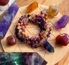 Load image into Gallery viewer, Dance through the Fire - Red Carnelian, Rainbow Fluorite, Citrine, Sunstone, Strawberry Quartz, Amethyst, Rhodonite, Fossil Agate