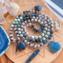 Load image into Gallery viewer, Pre-Order - Reserved - Snow Angel - 108 Mala Bead Necklace - Blue + Green Kyanite, Green Angelite, Dumortierite in Quartz