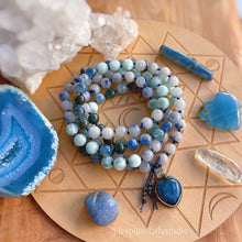 Load image into Gallery viewer, Pre-Order - Reserved - Snow Angel - 108 Mala Bead Necklace - Blue + Green Kyanite, Green Angelite, Dumortierite in Quartz
