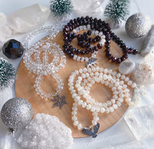 Load image into Gallery viewer, Winter Wonderland Mala Necklace  - 925 Sterling Silver Snowflake + AAA Natural Rock Crystal Quartz
