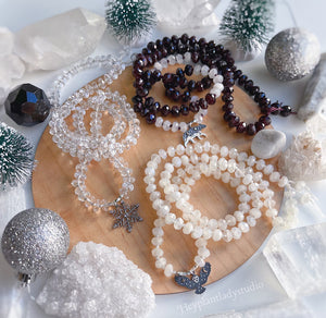 Winter Wonderland Mala Necklace  - 925 Sterling Silver Snowflake + AAA Natural Rock Crystal Quartz