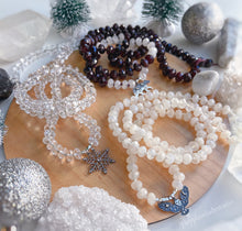 Load image into Gallery viewer, Winter Wonderland Mala Necklace  - 925 Sterling Silver Snowflake + AAA Natural Rock Crystal Quartz
