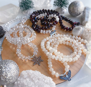Winter Wonderland Mala Necklace  - 925 Sterling Silver Snowflake + AAA Natural Rock Crystal Quartz