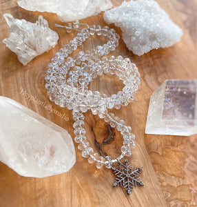 Winter Wonderland Mala Necklace  - 925 Sterling Silver Snowflake + AAA Natural Rock Crystal Quartz