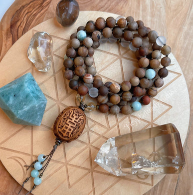 Abundance + Longevity - Petrified Wood + Citrine + Amazonite + Green Angelite + Clear Quartz