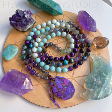 Spiritual Growth - Mohave Purple Kingman Turquoise, Labradorite, Amethyst, Amazonite, Green Angelite, Fluorite, Smoky Quartz, Tigers Eye, Galaxy Tigers Eye, Matte Amethyst