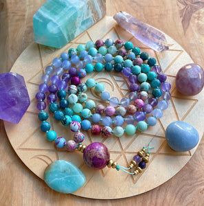 Ocean Floor - Sea Sediment Jasper, Dragons Egg Agate, Angelite, Blue + Lavender Chalcedony, Magnesite, Apatite, Amethyst, Jade, Green Angelite