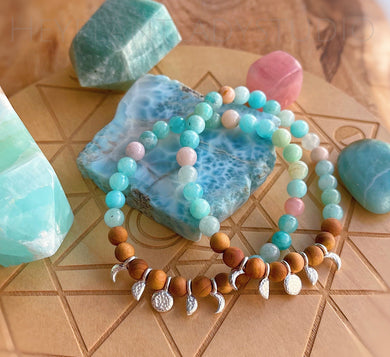 Past shipping + Moonrise over the Sea - Stretch Gemstone Mala Bracelet