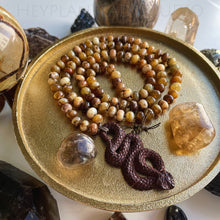 Load image into Gallery viewer, Immortal - 108 Cognac Opals + Balinese Carved Wood Rattlesnake