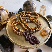 Load image into Gallery viewer, Immortal - 108 Cognac Opals + Balinese Carved Wood Rattlesnake