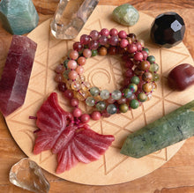 Load image into Gallery viewer, The Butterfly Garden - Jade Butterfly, Prehnite, Strawberry Quartz, Ruby Fuchsite, Citrine, Sunstone, Petrified Wood, Rhodonite