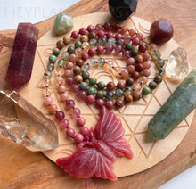 Load image into Gallery viewer, The Butterfly Garden - Jade Butterfly, Prehnite, Strawberry Quartz, Ruby Fuchsite, Citrine, Sunstone, Petrified Wood, Rhodonite