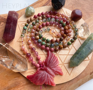 The Butterfly Garden - Jade Butterfly, Prehnite, Strawberry Quartz, Ruby Fuchsite, Citrine, Sunstone, Petrified Wood, Rhodonite