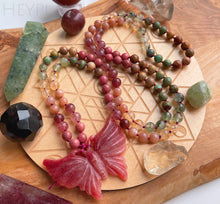 Load image into Gallery viewer, The Butterfly Garden - Jade Butterfly, Prehnite, Strawberry Quartz, Ruby Fuchsite, Citrine, Sunstone, Petrified Wood, Rhodonite