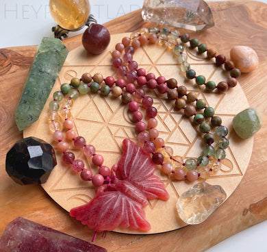 The Butterfly Garden - Jade Butterfly, Prehnite, Strawberry Quartz, Ruby Fuchsite, Citrine, Sunstone, Petrified Wood, Rhodonite