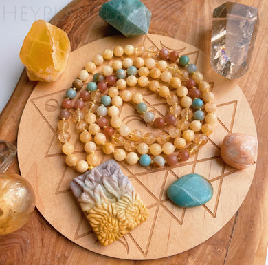 Sunshine State of Mind - Hand Carved Agate Sunflowers, Yellow Calcite, Citrine, Amazonite, and Sunstone
