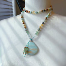 Load image into Gallery viewer, Gentle Waters - 108 Bead Necklace - Amazonite + Green Chalcedony + Petrified Wood + Quartz + Citrine