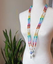 Load image into Gallery viewer, Vernal Equinox - Pastel Rainbow Gemstone 108 Mala Bead Necklace - AAA Blue Lace Agate Guru - Beaded Tassel (40&quot;)
