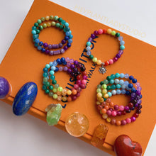 Load image into Gallery viewer, Sundance - 925 Sterling Silver Sun Charm + Rainbow Gemstone Stretch Mala Bracelet
