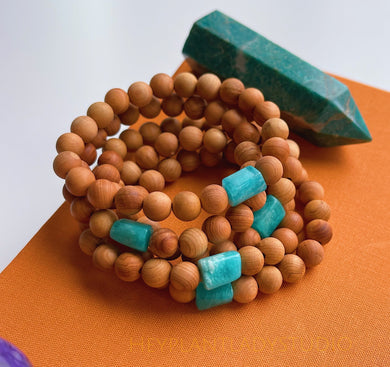 Sandalwood + Amazonite Stretch Mala Bracelet