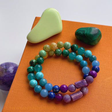 Charoite + Moody Rainbow Gemstone Stretch Mala Bracelet