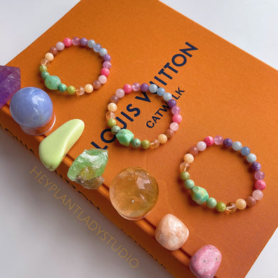 Pastel Rainbow + Chrysoprase Gemstone Stretch Mala Bracelet