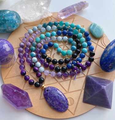 Deep Sea - AAA Charoite Pendant - Onyx, Purple Tigers Eye, Amethyst, Lepidolite, Lavender Amethyst, Aquamarine, Apatite, Jade, Amazonite