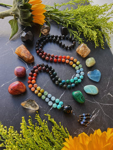Shambhala - Land of Paradise - Rainbow Gemstone 108 Mala Bead Necklace - Onyx Guru - Kyanite Beaded Tassel