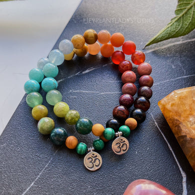 Shambhala - Land of Paradise - Stretch Rainbow Gemstone OM Bracelet