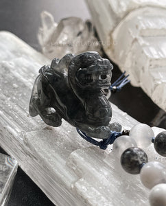 Guardian of Prosperity - Vintage Jadeite Pixiu Carving - Selenite + Quartz + Dendritic Agate