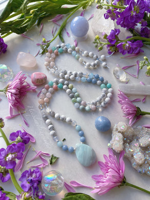 Living in Harmony - Amazonite, Morganite, Aquamarine, Rose Quartz, Amazonite, Pink Opal, Angelite, Blue Chalcedony, Clear Quartz, Green Moonstone, Selenite, Howlite, Eagle Eye,