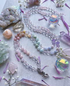 Enchanted Fae - 925 Sterling Fairy Goddess + Aura Quartz + Aura Rose Quartz Pastel Gemstone Rainbow