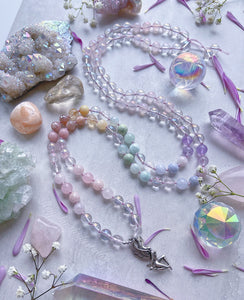Enchanted Fae - 925 Sterling Fairy Goddess + Aura Quartz + Aura Rose Quartz Pastel Gemstone Rainbow