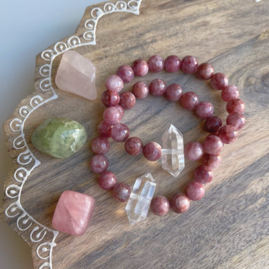 Heart Opener - 10mm Lavender Kunzite + Clear Quartz Bracelet