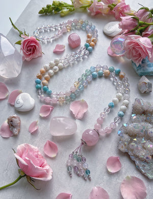 Love Wave - AA Larimar + Mother of Pearl + Rose Quartz + Blue Chalcedony + Fluorite + Aquamarine + Citrine + Aura Rose Quartz + Clear Quartz + Selenite