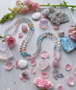 Love Wave - AA Larimar + Mother of Pearl + Rose Quartz + Blue Chalcedony + Fluorite + Aquamarine + Citrine + Aura Rose Quartz + Clear Quartz + Selenite