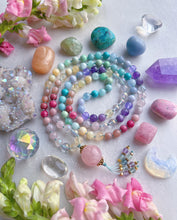 Load image into Gallery viewer, Joy in the Journey - 108 Rainbow Gemstone Mala Necklace + Rose Quartz Guru Bead