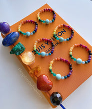 Load image into Gallery viewer, 15mm Larimar + Kaleidoscope - Rainbow Gemstone Stretch Mala Bracelet